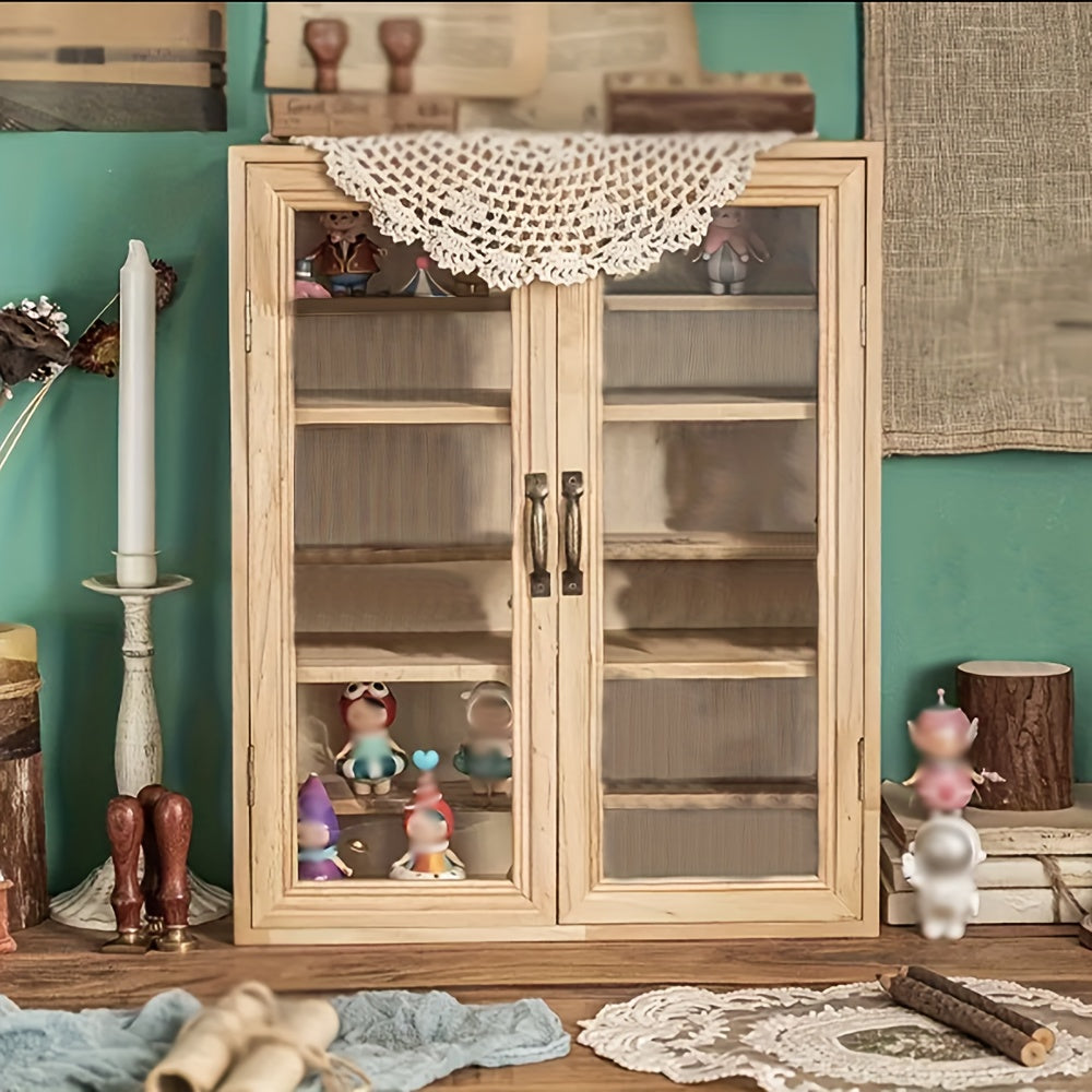Display Cabinet for Figures & Dolls Solid Wood 6-Tier – Acrylic Door Showcase Shelf for OB11 Doll Action Figure Collectible Storage, Bedroom Living Room