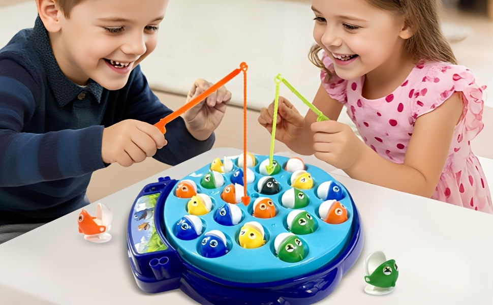 Kids Fishing Game Rotating Board 21 Fish 4 Rods - Fast-Action 2-4 Player Toy for Toddlers Ages 3+, Birthday Easter Holiday Gift for Boys & Girls