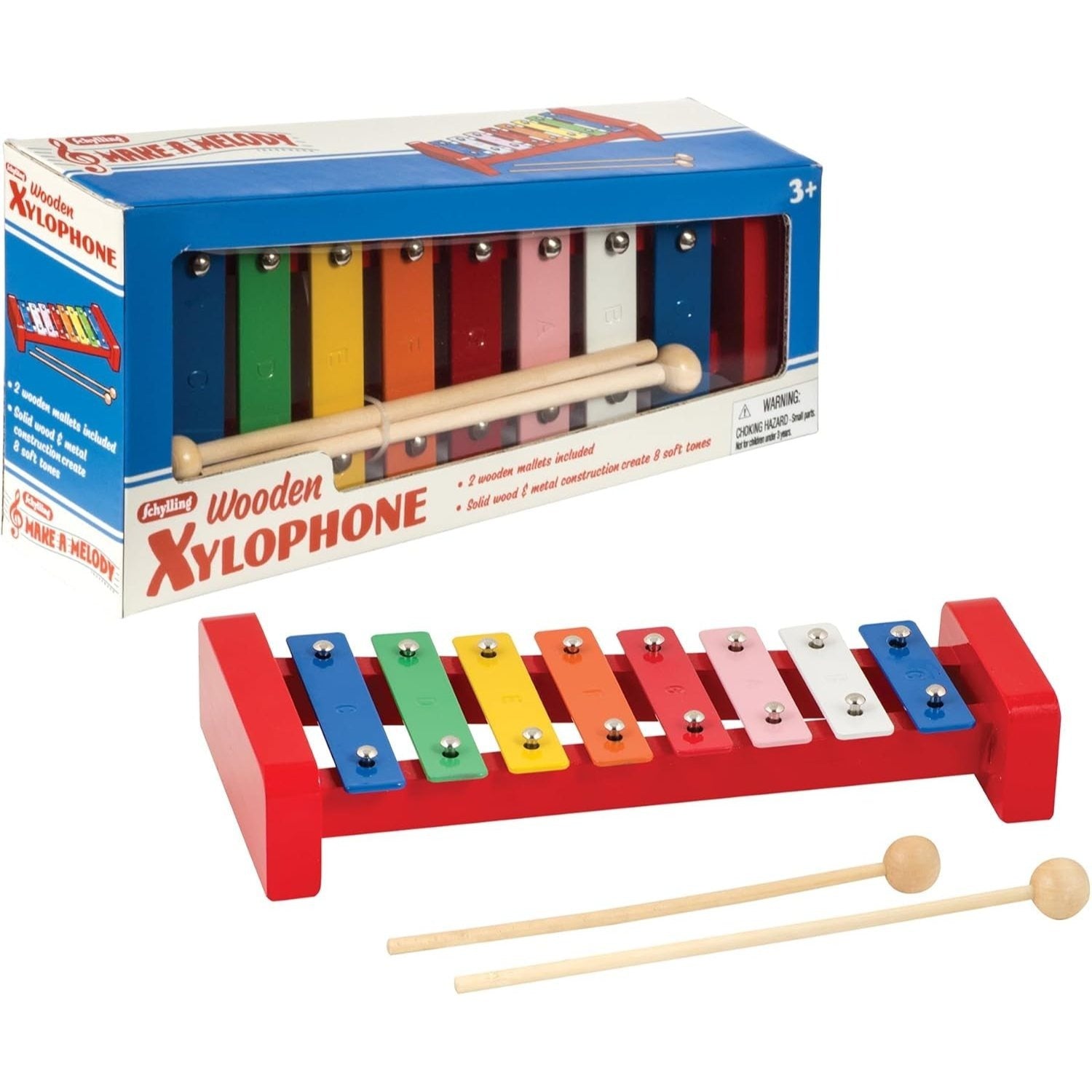 Wooden Xylophone for Kids - 8 Colorful Metal Keys with Musical Notes, 2 Mallets Included, Toddler Musical Instrument Toy Ages 3+, Birthday Gift for Boys & Girls