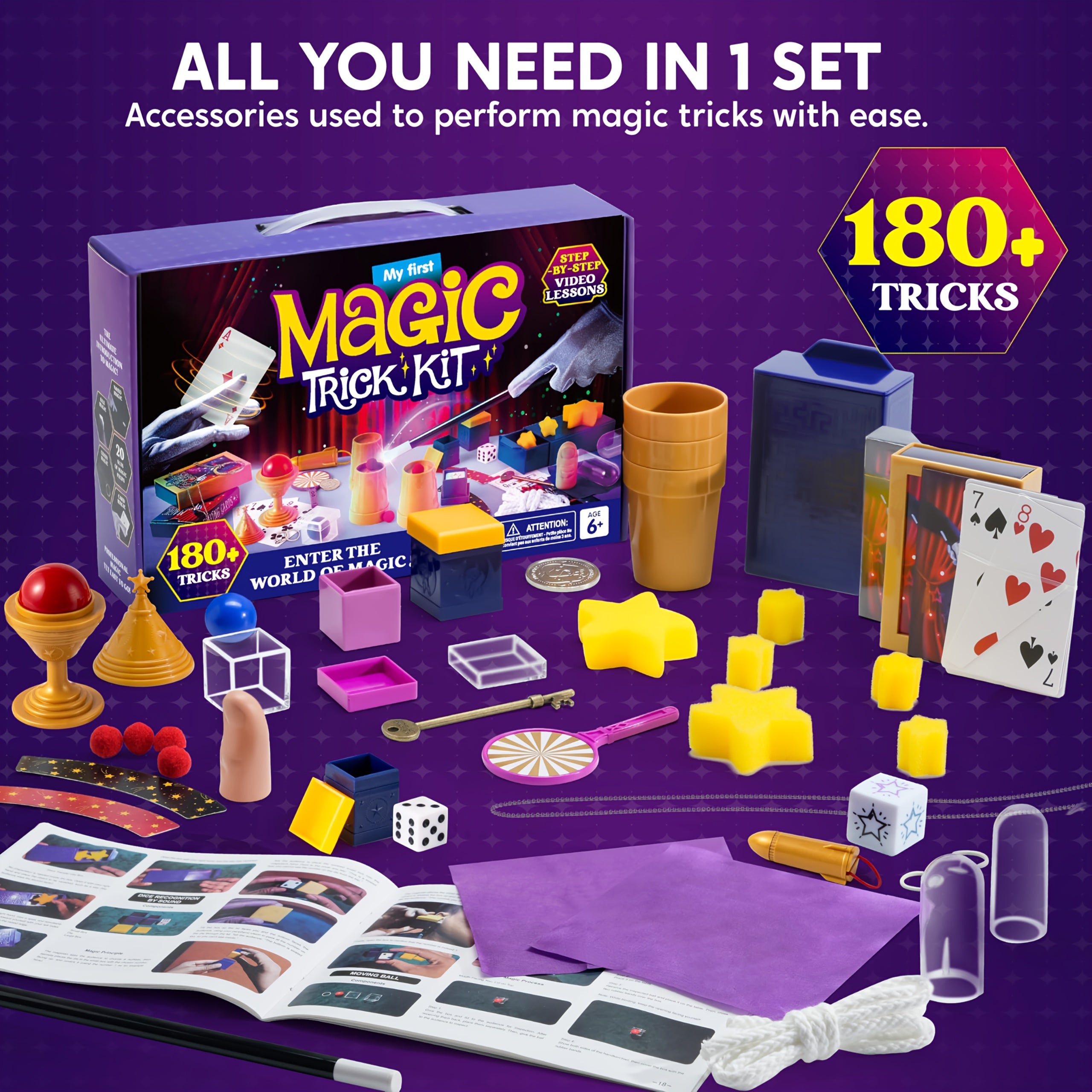 180+ Magic Tricks Kit for Kids – Beginner Magician Set with Video Lessons, Wand, Illusion Cards & Props – STEM Performance Toy – Birthday & Christmas Gift for Boys & Girls Ages 6+