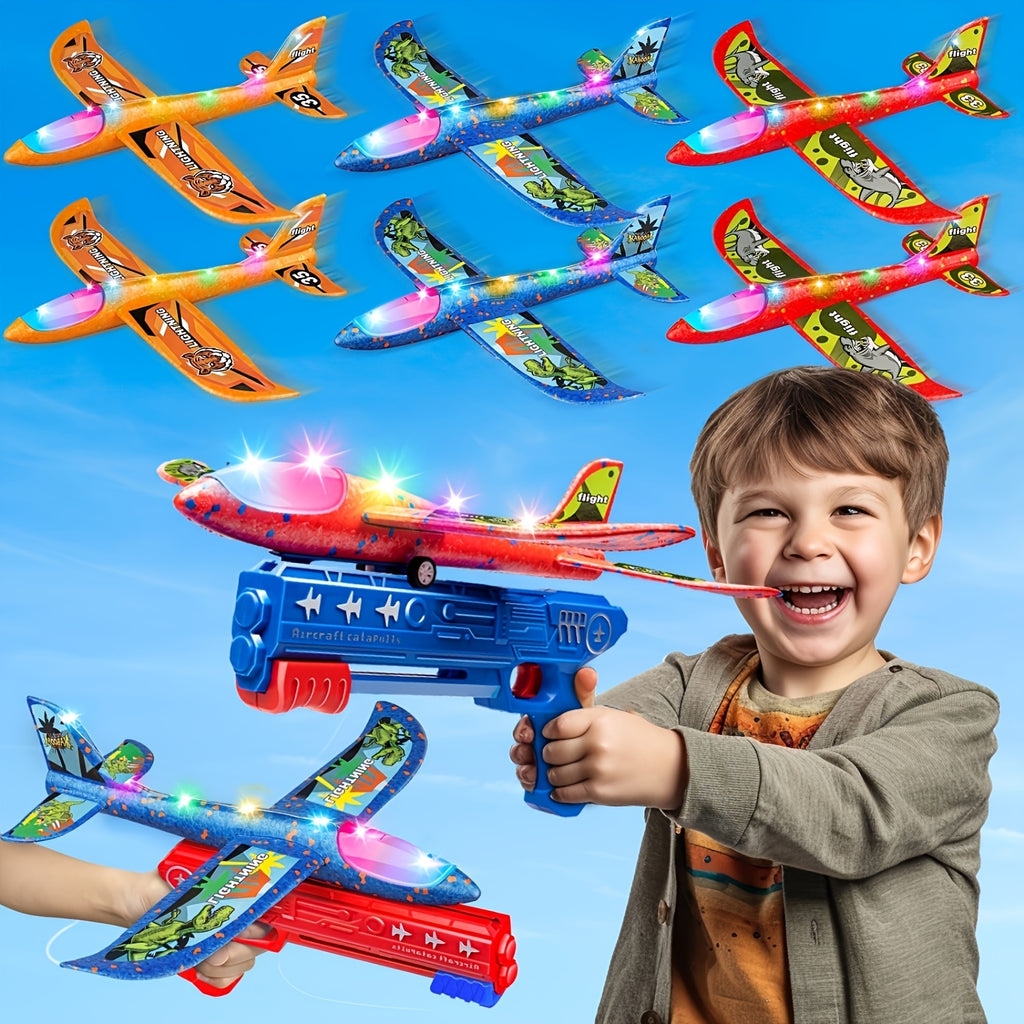 Airplane Launcher Toy 3 Planes 1 Shot – 2 Flight Modes Outdoor Flying Game with Customizable Stickers for Kids Ages 3-12 Birthday Christmas Gift