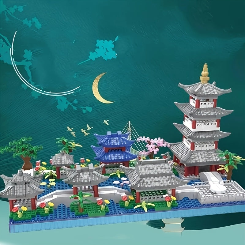 Chinese Architecture Building Blocks 3282 Pieces, Hangzhou West Lake Miniature Model with Pagoda Cherry Blossom Botanic Landscape, STEM Collectible Display Set for Adults Teens Ages 14+, Birthday Christmas Gift