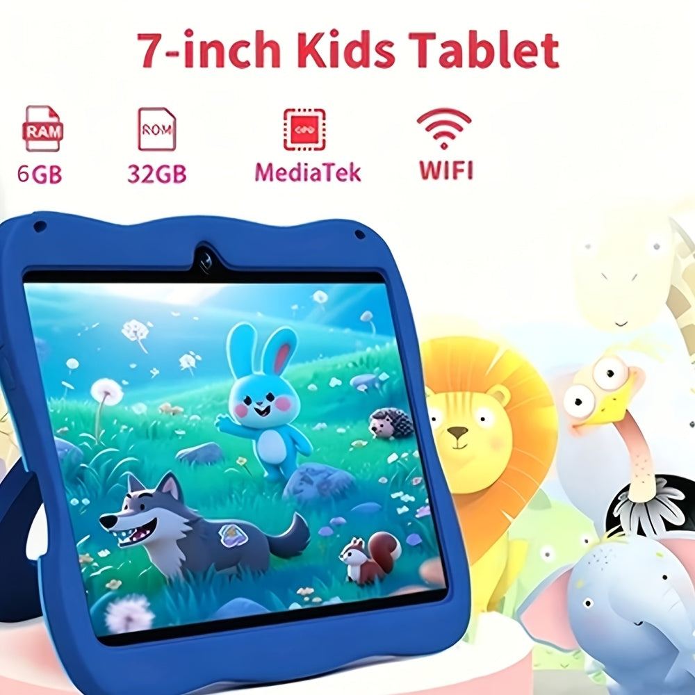 Kids Tablet 7-Inch HD Screen Android 14 6GB RAM 32GB ROM with EVA Shockproof Case Parental Controls Ad-Free Educational Apps – Best Gift for Children Boys Girls