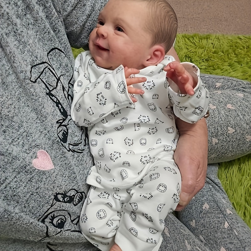 Awake Smile Reborn Baby Doll 19 Inch Soft Cloth Body – Lifelike Newborn with Hand-Painted Details, Fits 0-3M Clothes, Pacifier, Bottle & Birth Certificate, 49cm Gift for Girls