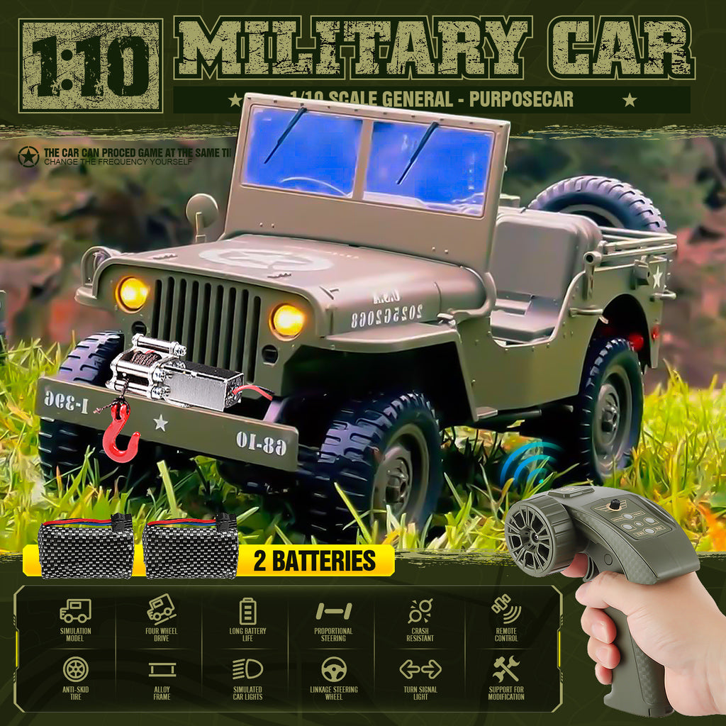 RC Truck 1:10 Scale 4WD 4x4 Off Road Remote Control Car Full Proportional 2 Rechargeable Batteries All Terrain Big RC Vehicle Gift for Boys Youth