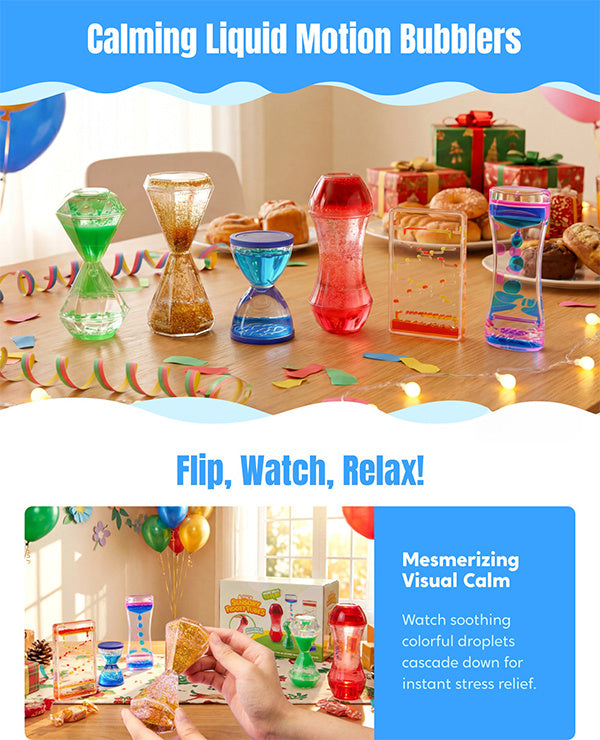 Sensory Bottles Fidget Toys 6 Pack for Kids with Autism & ADHD – Calming Liquid Motion Tubes, Silent Classroom Calm Down Corner Tools, Stress Relief Gift for Boys & Girls