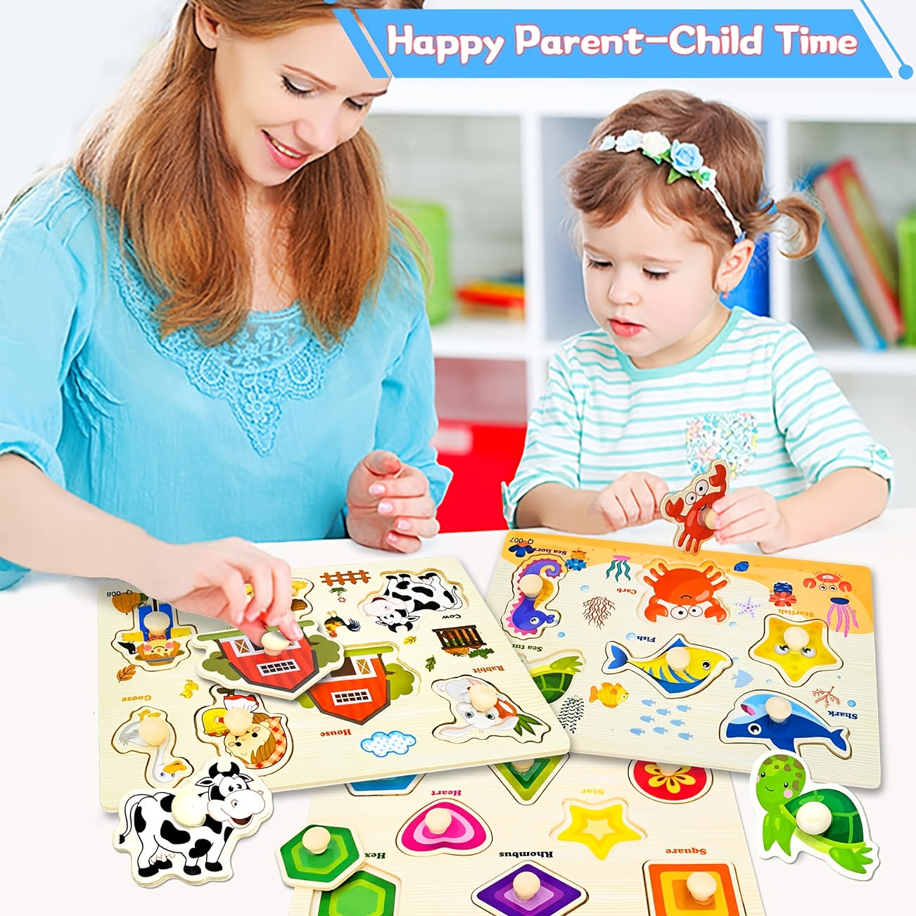 Wooden Jigsaw Puzzles for Toddlers Preschoolers Farm Animal Dinosaur Fruit Shape Number Educational STEM Toy Boys Girls Ages 2-5