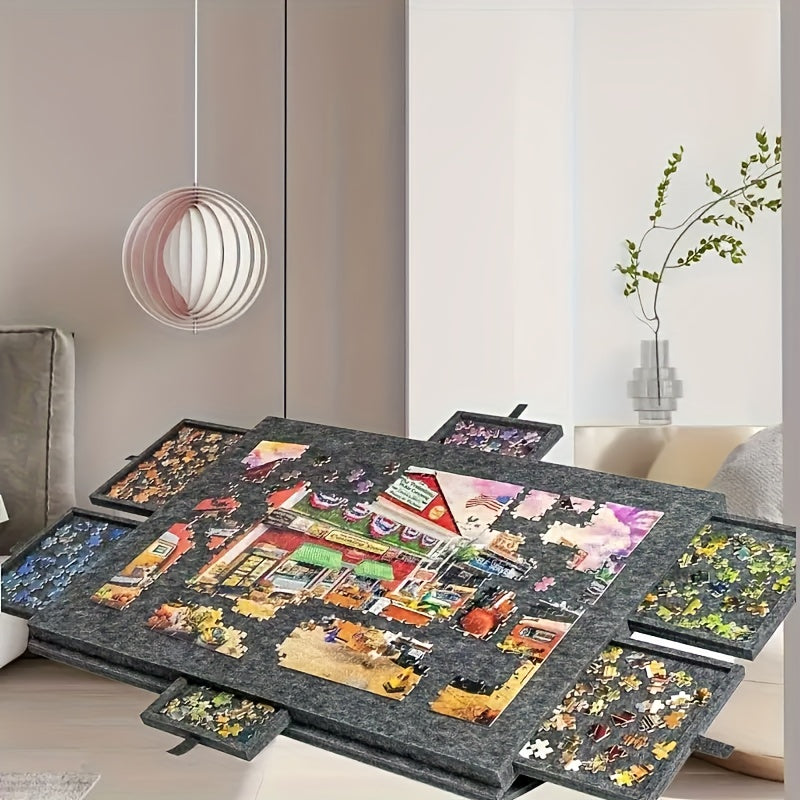 Puzzle Table 1000 Pieces 2-in-1 Tilting Stand & Lid 6 Drawers Ultralight Portable Puzzle Board for Adults Puzzle Lovers Gift Ergonomic Jigsaw Work Station