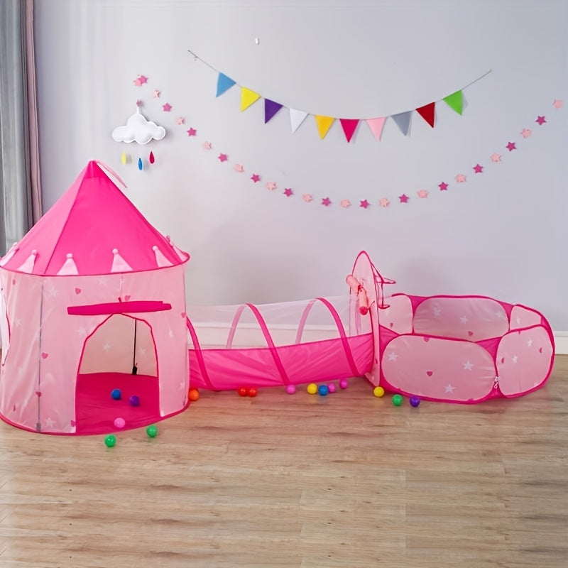 3-in-1 Pop-Up Play Tent with Crawl Tunnel & Basketball Hoop for Toddlers – Indoor Outdoor Kids Playhouse, Star Design, Sturdy & Safe Gift for Boys & Girls Ages 2+