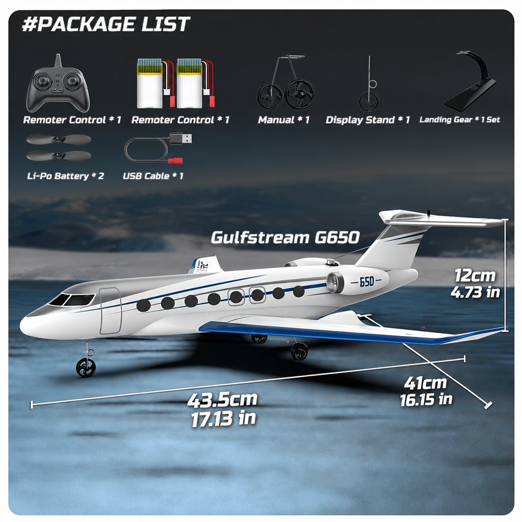 G650 RC Plane Private Jet – 3-Channel 2.4GHz 6-Axis Gyro Stabilized Glider with 20-Min Flight Time, EPP Foam, Display Stand for Beginners & Adults