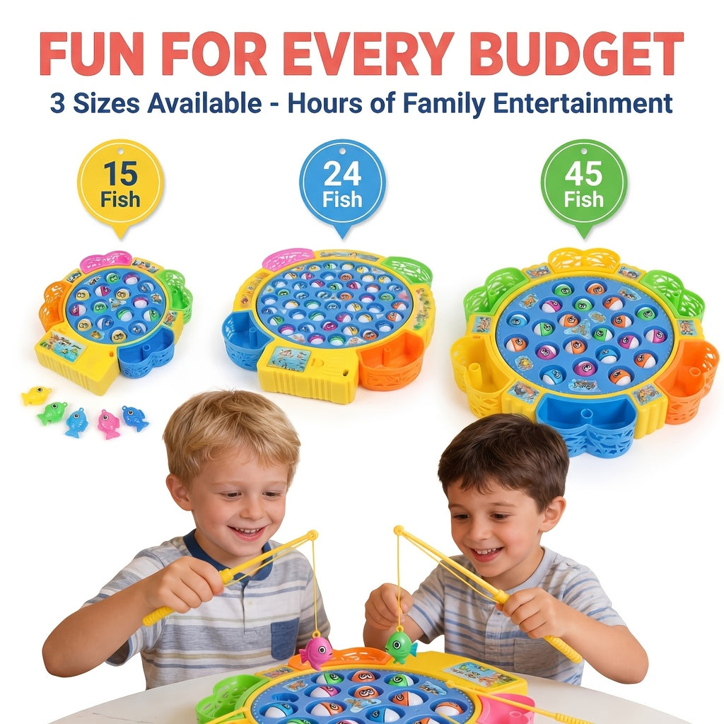 Electric Fishing Game Toy for Kids – Musical Rotating Fishing Board with Colorful Fish, 15/24/45 Fish Sets, Interactive Family Game, Educational Toy for Girls Boys Ages 3+