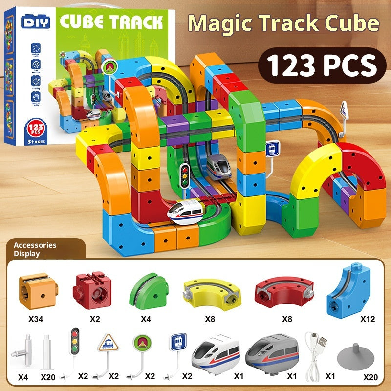 3D Gravity Magic Track Train Set DIY Deformable Racing Track STEM Building Toy with Blocks Traffic Lights for Kids Ages 3 4 5 Indoor Outdoor Birthday Gift