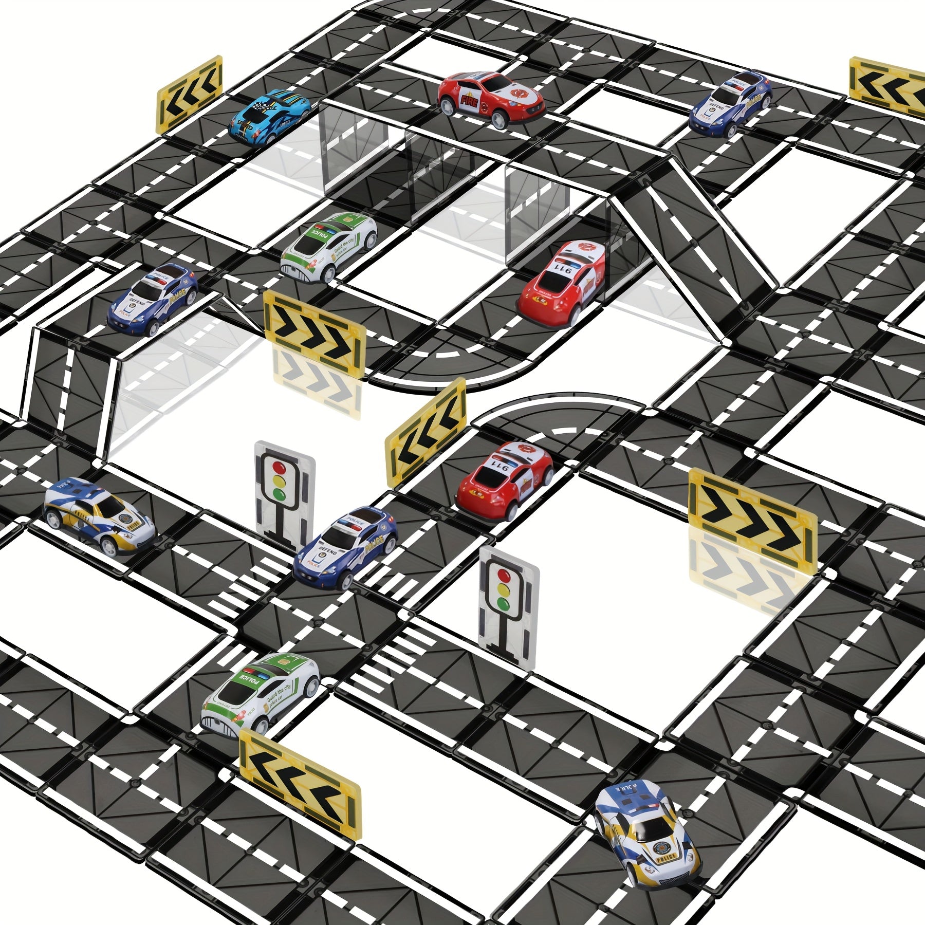 Magnetic Track Set for Small Cars 44 48 121pcs STEM Educational Building Blocks Road Layout Toy for Boys Girls Ages 3+ Birthday Christmas Gift