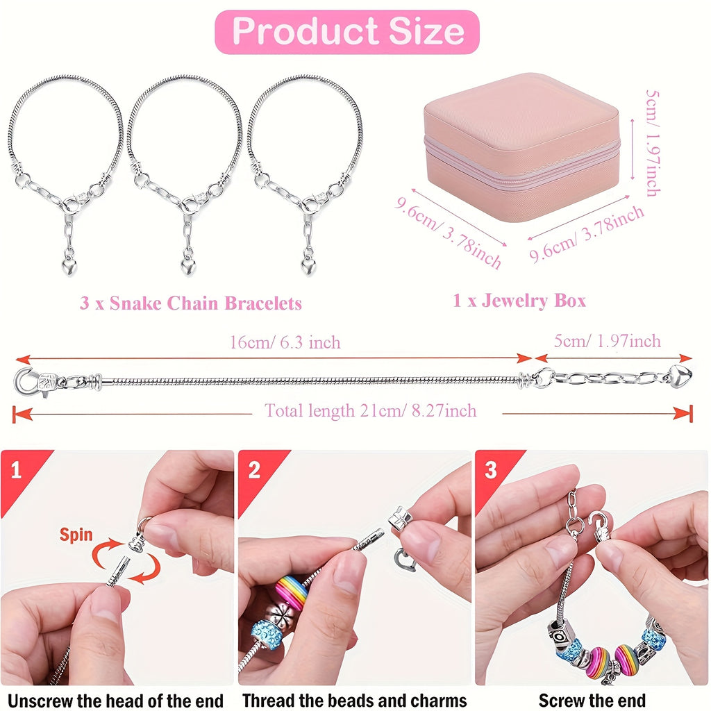 Pink Bracelet Making Set with Portable Jewelry Box – Unicorn & Mermaid Jewelry Making Crafts for Girls, Handmade Bracelet Kit, Birthday Christmas Graduation Gift for Teen Girls & Women