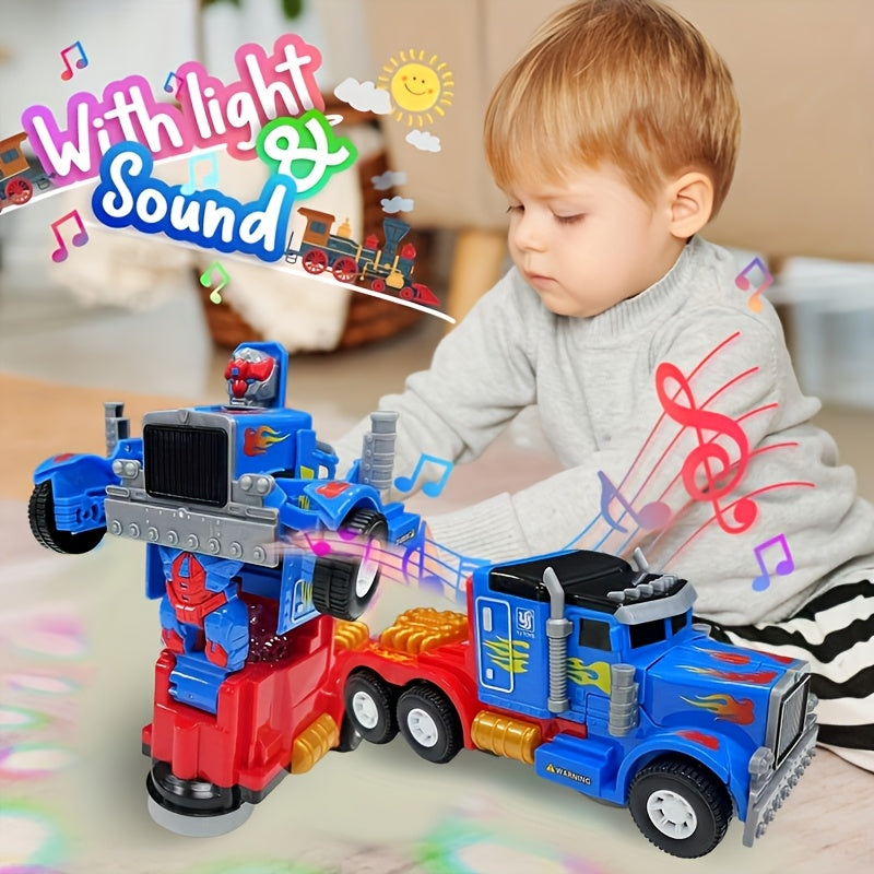 Transforming Robot Big Truck Toy with Lights and Music Automatic Transformation Obstacle Avoidance Kids Holiday Birthday Gift for Boys Girls