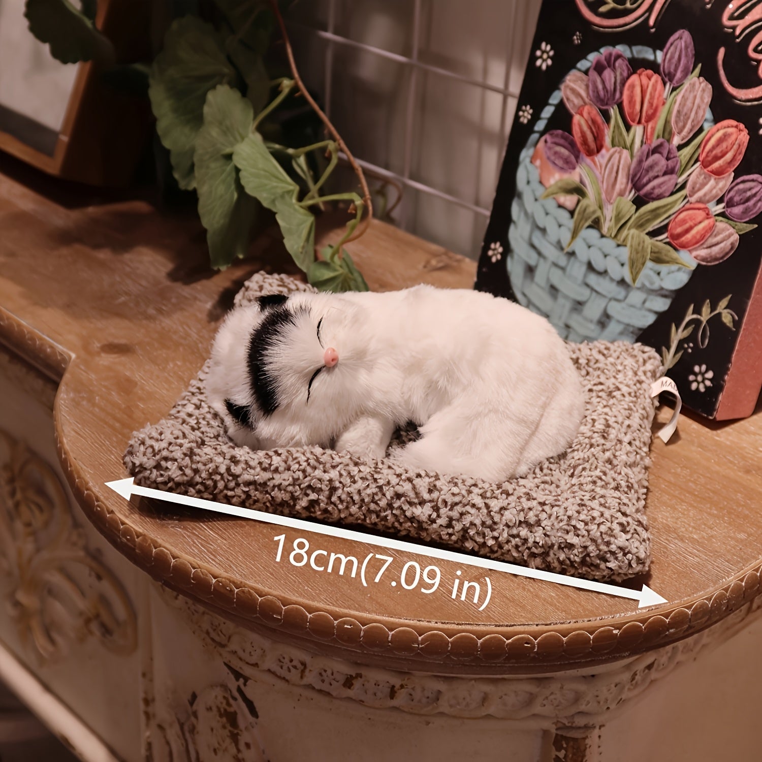 Sleeping Kitten Plush Toy with Meow Sound – Realistic Stuffed Cat Doll Soft Faux Fur, Press-Back Sound, Cute Mini Decor Gift for Kids & Cat Lovers
