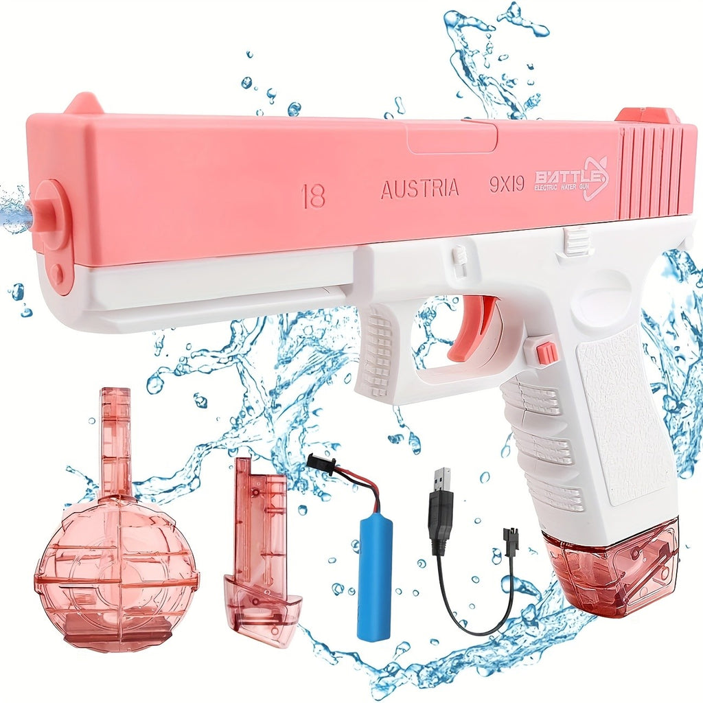 High-Capacity Automatic Water Gun Dual Magazine Long Range Soaker Blaster Ergonomic Grip Kids Summer Pool Outdoor Toy for Boys Girls Birthday Gift Pink Blue