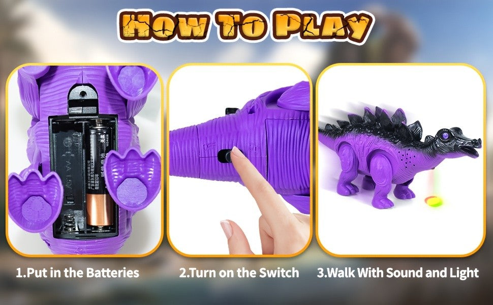 Electric Walking Dinosaur Toy Set 3-Pack with Sound & Light – T-Rex, Brachiosaurus & Stegosaurus Jurassic Dino Figures – Birthday & Christmas Gift for Boys Ages 3-7