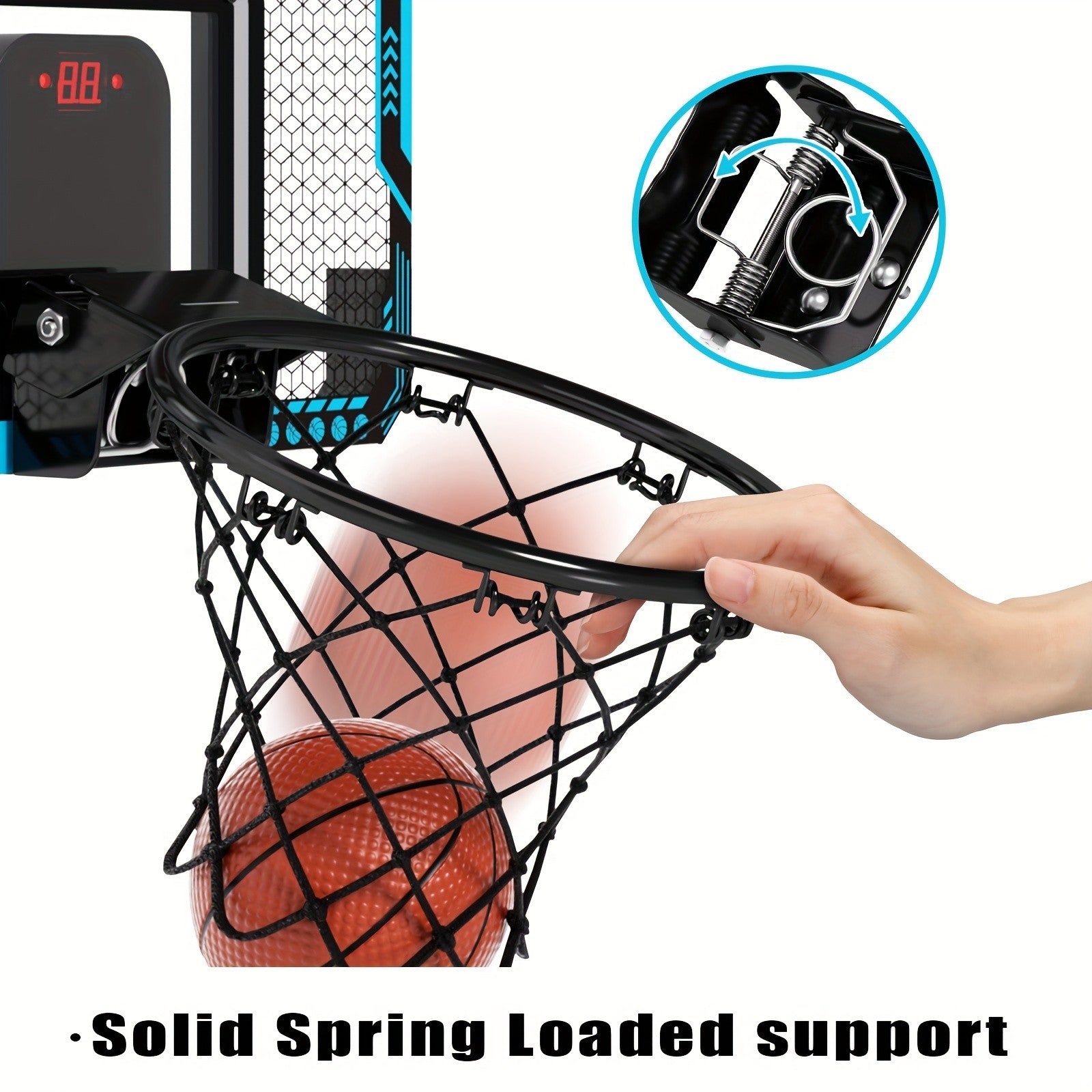 Kids Basketball Hoop Set with LED Lights Electronic Scoreboard 4 Balls Door Stand Indoor Outdoor Sports Toy for Boys Girls - Birthday Christmas Gift