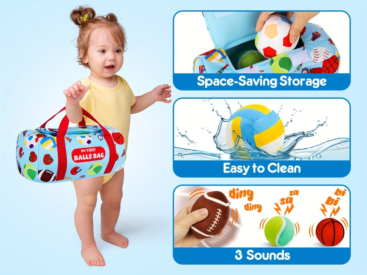 Baby Sensory Balls Set 6 Pcs Soft Plush Crinkle Rattle Toys for Toddlers Newborns - Texture Ball with Travel Storage Bag, Early Learning Infant Toy for 12+ Months, Baby Shower Gift Boys Girls