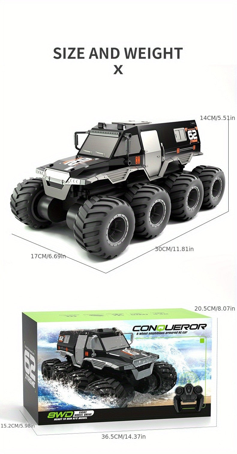 Amphibious RC Truck 8-Wheel Drive 4-Motor Armored Climbing Off-Road Vehicle, Oversized Remote Control Car for Kids Adults, Christmas Halloween Thanksgiving Gift