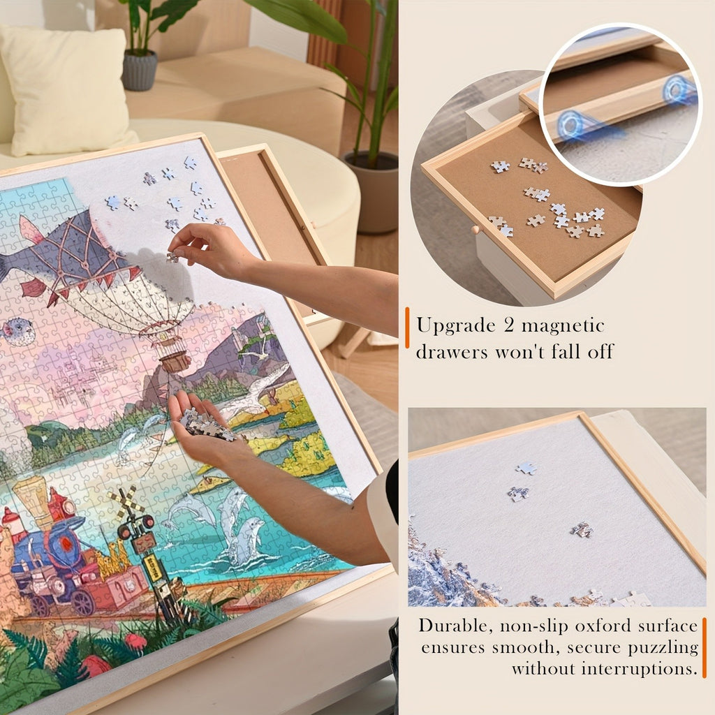 Wooden Jigsaw Puzzle Board Table 2000 Pieces 41.5x29.6 Inch Tilting Puzzle Plateau with 4 Magnetic Drawers & Cover for Adults