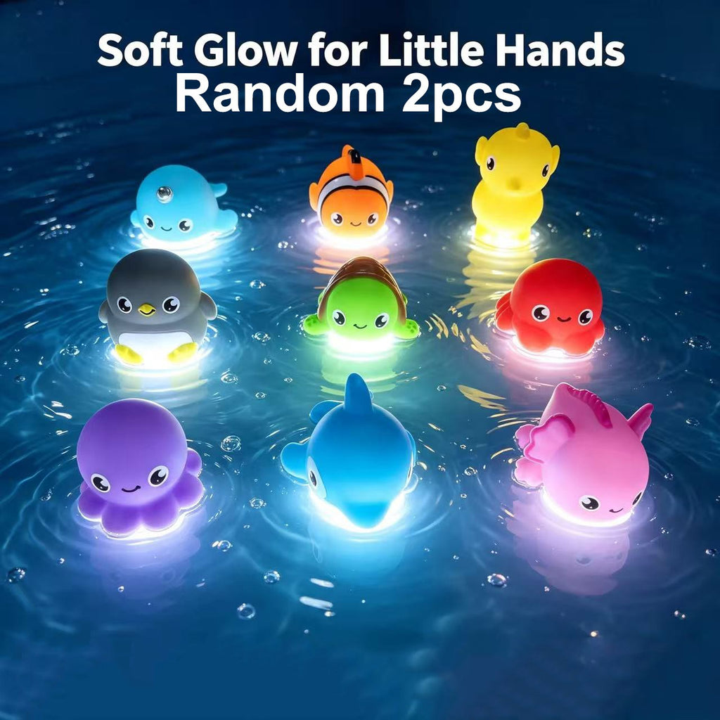 Light Up Bath Toys Sea Animals for Baby Toddlers - Glow in Water Bathtub Pool Toy Set 2 6 8 10 Pcs, Colorful Ocean Animal Water Toys, Birthday Gift for Boys Girls