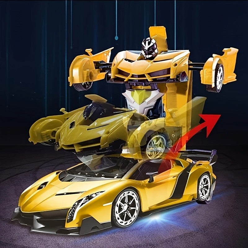 Transform Robot RC Car 1:18 Scale One-Click Car to Robot 2.4GHz 360 Drift LED Light 45M Range Non-Toxic ABS Kids Boys Ages 3+ Birthday Christmas Gift