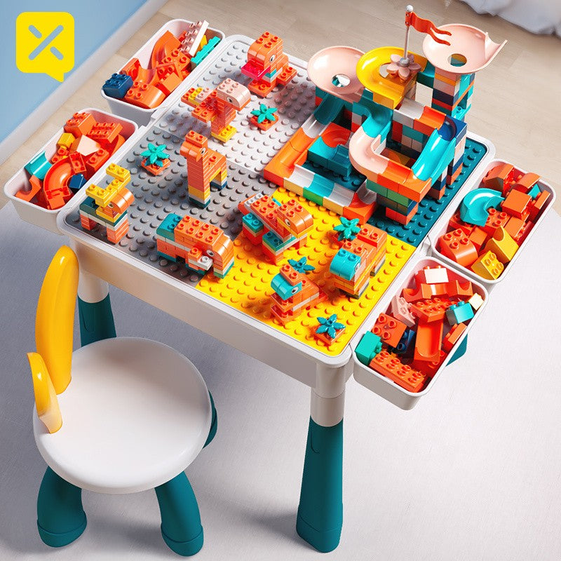 Kids Activity Table with Building Blocks All-in-One Toddler Play Table – Space-Saving Corner Design Durable ABS Plastic, Multifunctional Learning Desk Gift for Boys Girls Ages 1-6 Christmas Birthday