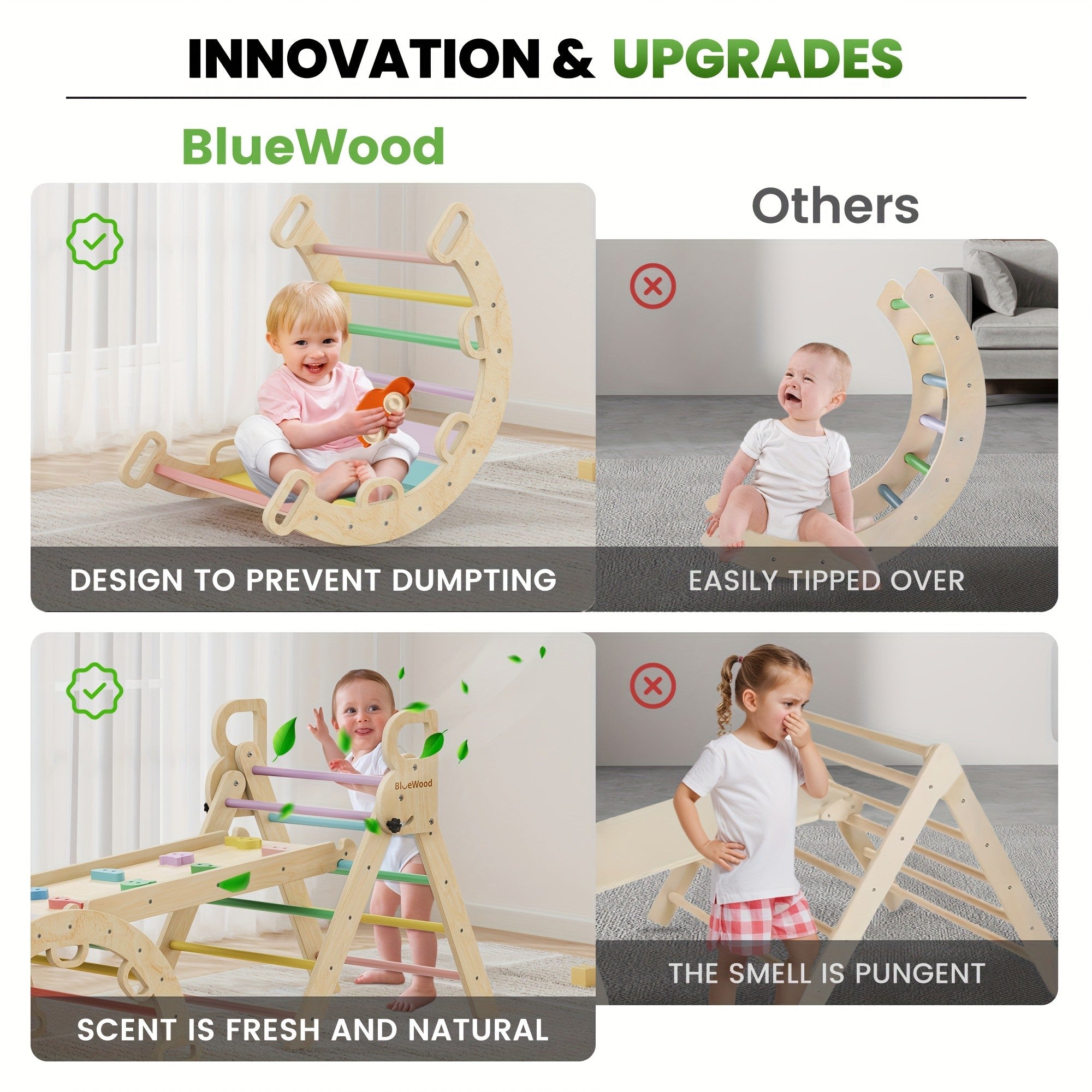 Pikler Triangle 8-in-1 Foldable Wooden Climbing Set Toddlers Indoor Jungle Gym with Slide Arch Rocker Montessori Toy Ages 1 2 3 4 5 Birthday Christmas Gift