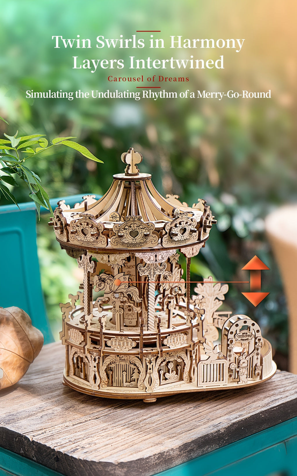 3D Wooden Puzzle Musical Carousel – Intricate DIY Model Kit Display Gift for Teens Adults Men Women Families Christmas Birthday