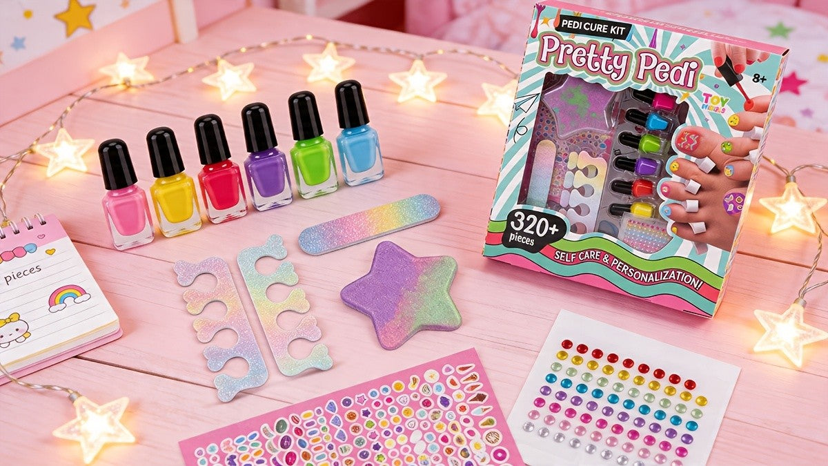 Pedicure Spa Play Set for Girls 320 Pieces Pretend Nail Salon Kit with Colorful Polishes Stickers Spa Party Self Care Toy Birthday Gift Ages 8 and Up