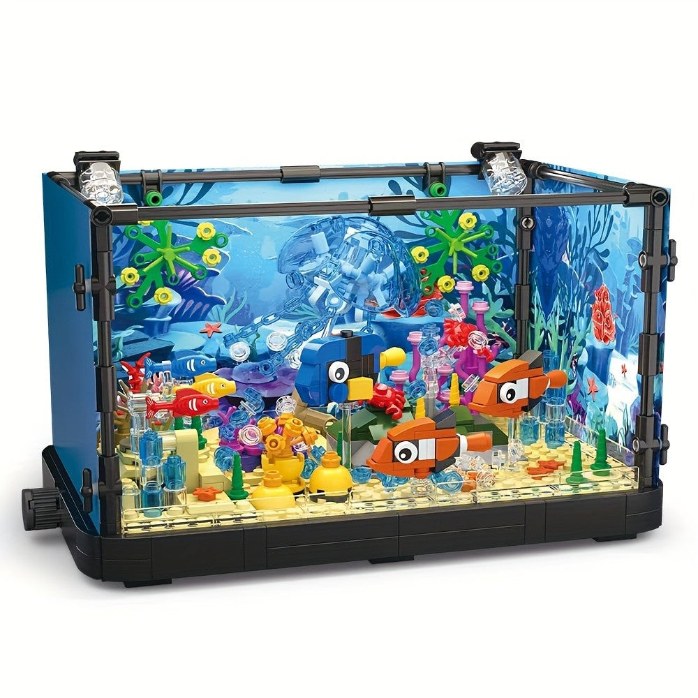 Aquarium Jellyfish Building Block Set with LED Light Fish Tank Marine Decor - Compatible Bricks Creative Display Toy for Teens Adults Ages 12+
