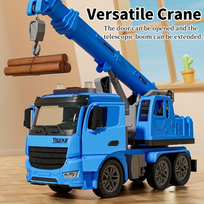 Inertia Crane Toy Engineering Vehicle with Interactive Track Telescopic Arm Double Doors No Battery Construction Truck for Kids Toddlers Ages 3+ Birthday Christmas