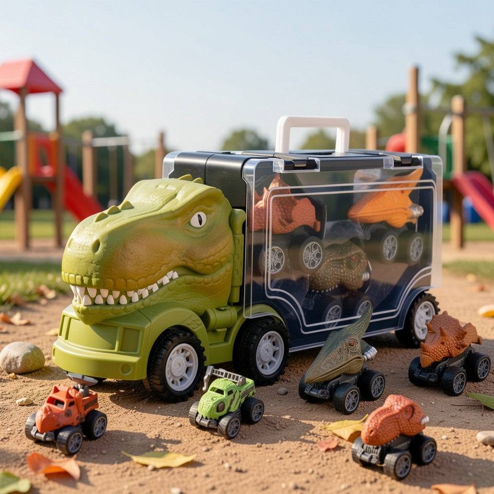 Dinosaur Truck Toy Car Set T-Rex Vehicle Playset for Boys Kids Toddlers with Dinosaur Figures Birthday Gift Ages 3+