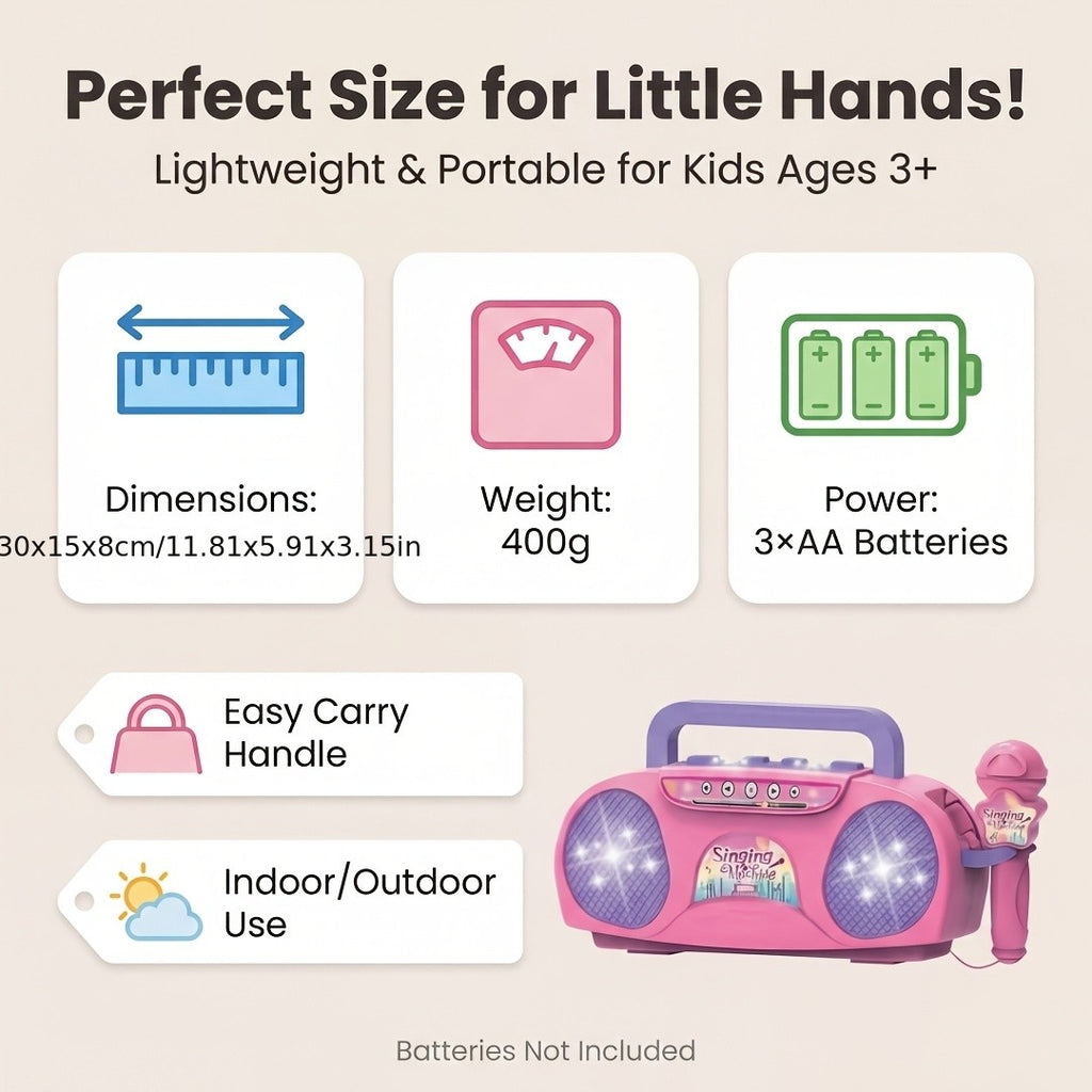 Kids Karaoke Microphone Light-Up Singing Toy with Music Machine, Birthday Gift for Boys Girls Ages 3-7, All-In-One Sing Along Speaker