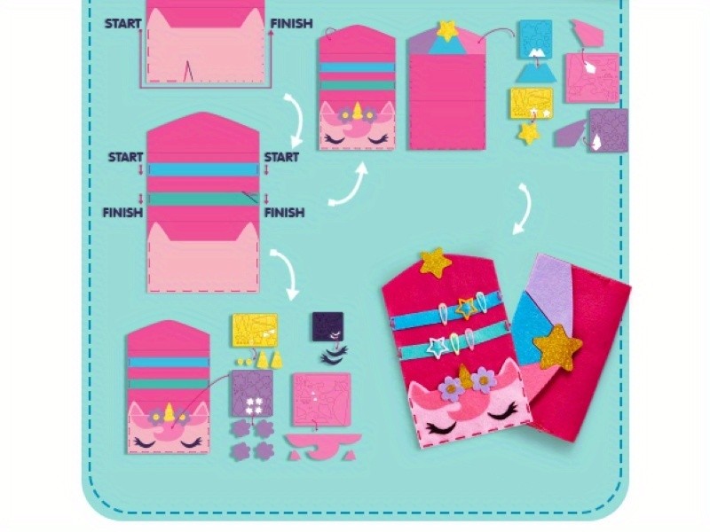 Kids Felt Sewing Kit 6 Beginner Projects Mini Pillows Keychains Card Holders DIY Craft Gift for Girls Boys Ages 6 Plus Birthday Christmas