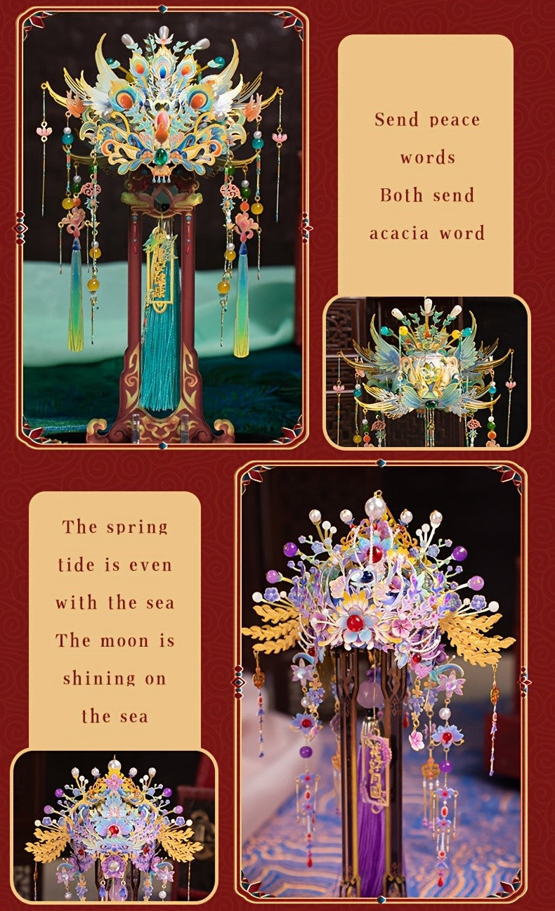 3D Metal Puzzle Phoenix Crown – Elegant Blue & Gold Intricate Model with Beads & Tassels, Unique DIY Assembly Gift for Teens Adults Boyfriend Girlfriend Birthday Christmas