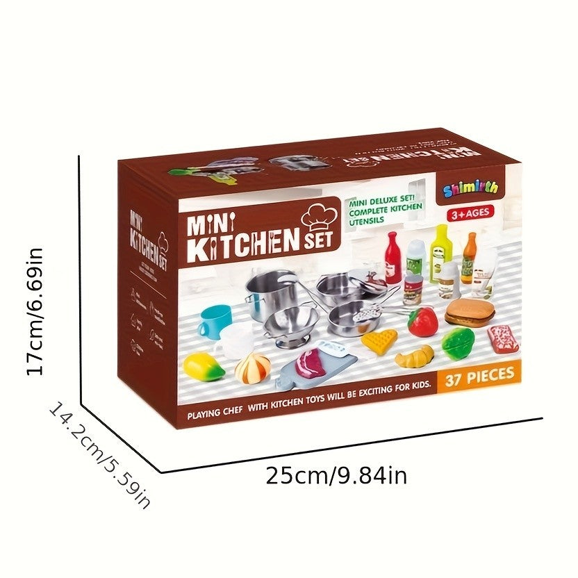 Kids Kitchen Toy Set 37-Piece, Stainless Steel Play Pots & Pans with Apron Chef Hat & Play Food, Pretend Cooking Playset, Birthday Gift for Boys Girls Toddlers
