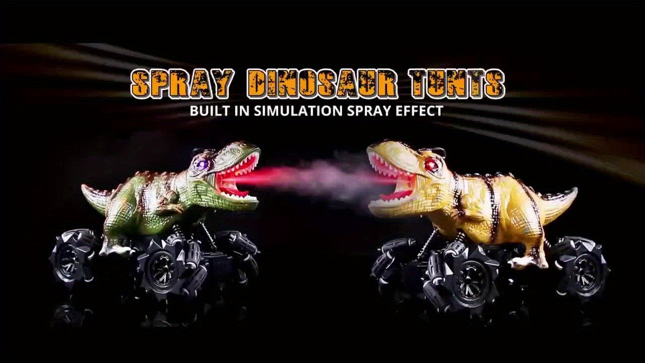 Dinosaur RC Stunt Car with Lights Sounds & Spray - Monster Truck Remote Control Toy for Boys Girls Kids All-Terrain Indoor Outdoor Fun Birthday Easter Gift
