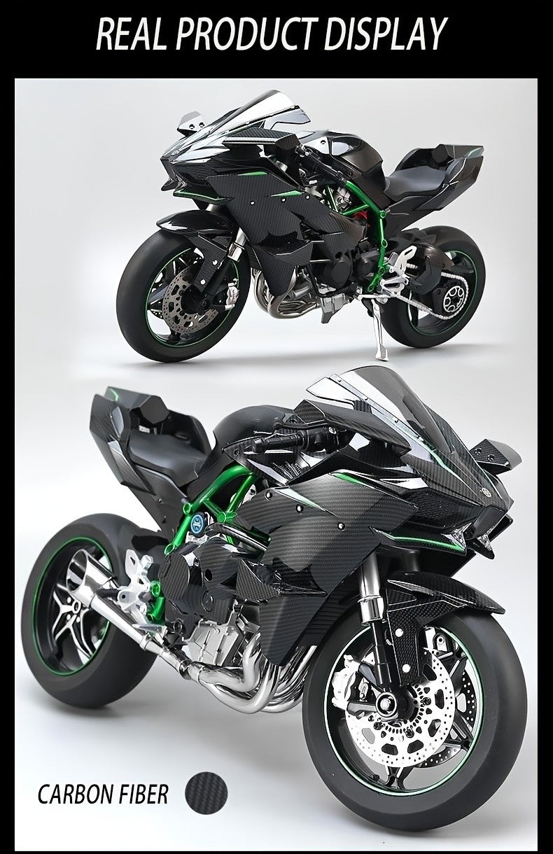 Die-Cast Motorcycle Model with Realistic Sound Effects & Exhaust Spray – 1:6 Scale Alloy Replica with LED Lights, Rotating Wheels & 8 Accessories, Collector Gift for Motorcycle Enthusiasts