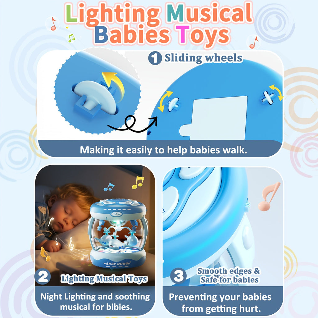 JOVOW Baby Rotating Projector Music Toy for 3 Months+ – Interactive Animal Sounds & Music, Multi-Functional Sensory Learning Toy for Infant Boys Girls, Party Music, Skills Development, Pink & Blue