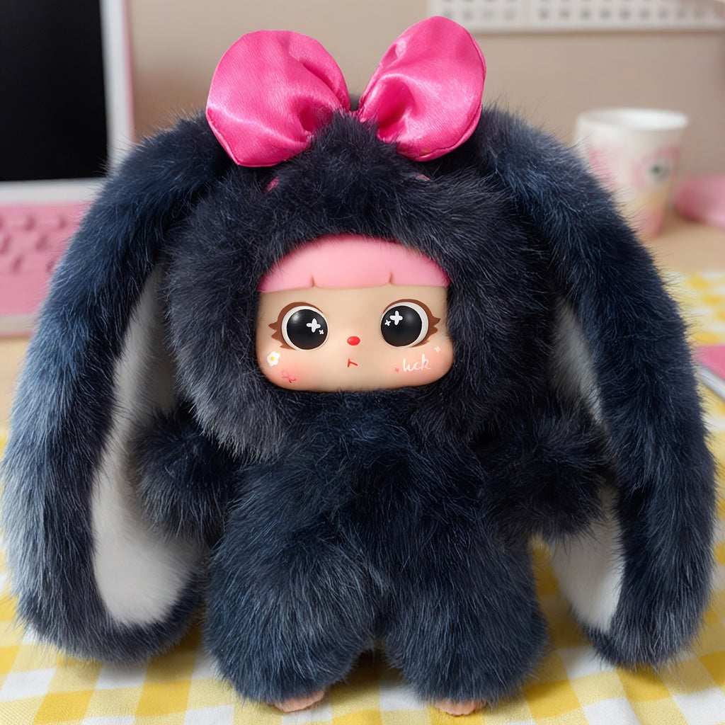 Cute Rabbit Plush Toy with Detachable Face – Unique Collectible Bunny Stuffed Animal, Creative Gift for Christmas Valentine’s Day Birthday Holiday, Kawaii Rabbit Plushie for Kids & Adults