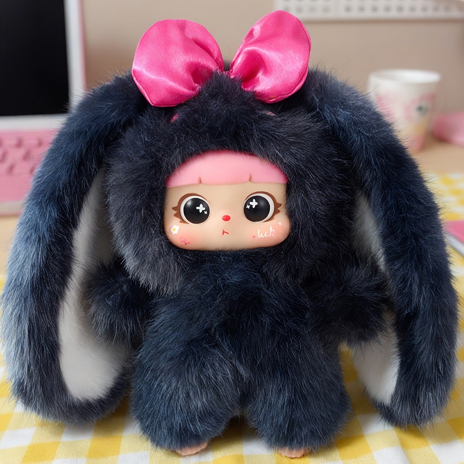 Cute Rabbit Plush Toy with Detachable Face – Unique Collectible Bunny Stuffed Animal, Creative Gift for Christmas Valentine’s Day Birthday Holiday, Kawaii Rabbit Plushie for Kids & Adults