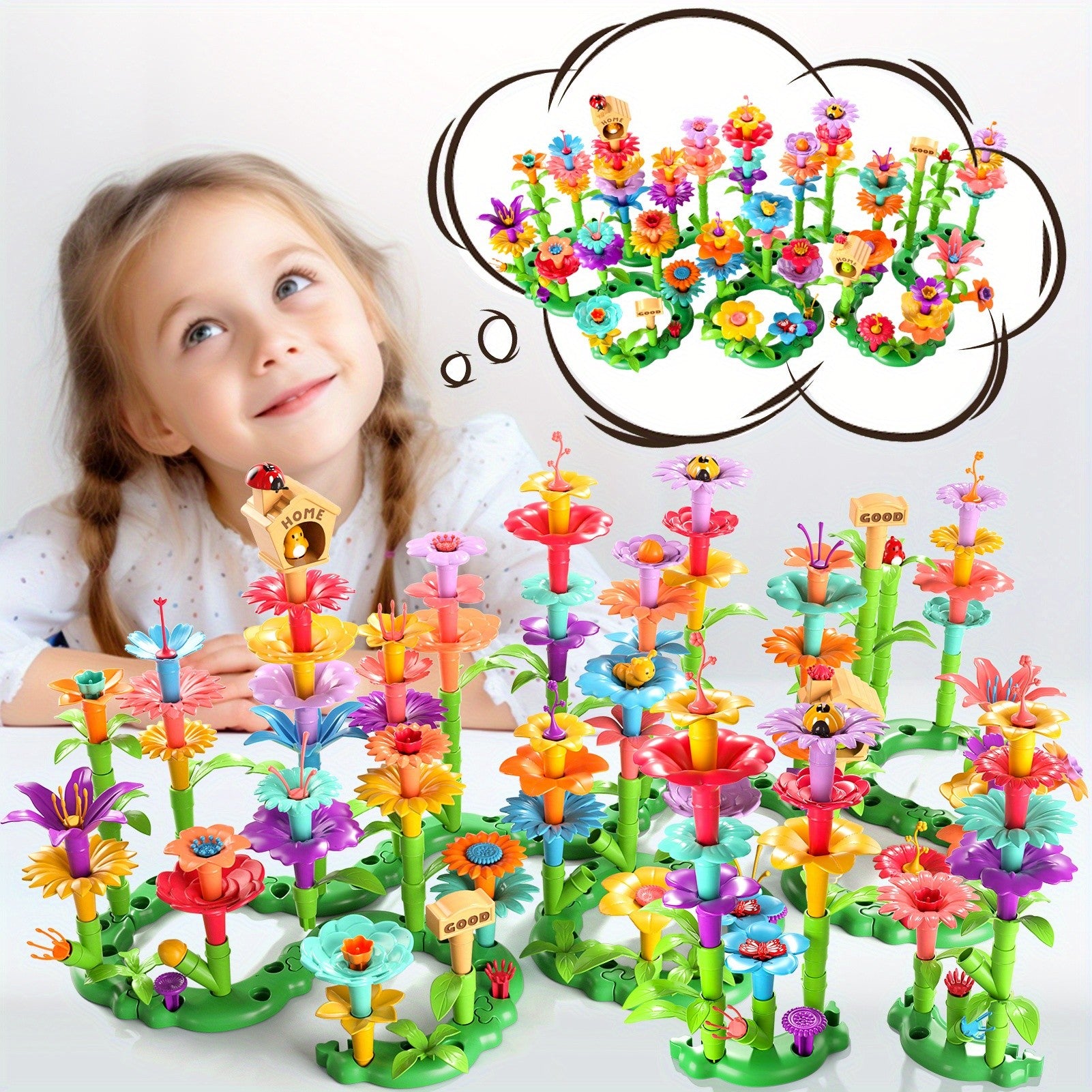 Flower Garden Building Blocks Set 81 148 224pcs STEM Educational Toy for Girls Boys Ages 3 4 5 6 7 8 - Birthday Christmas Gift