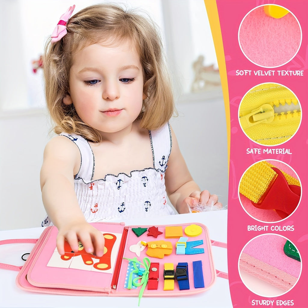 Busy Board Sensory Learning Toy for Toddlers - Busy Book Educational Activity Toy for Girls Boys, Airplane Car Travel Toy, Birthday Gift for Toddler Ages 1 2 3