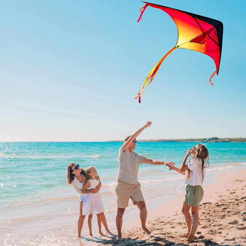 Large Delta Kite 3 Pack for Kids Adults, Easy to Fly Gradient Colorful Kites with 262.5ft String & Flowing Tails, Outdoor Beach Park Toy for Boys Girls Family, Birthday Summer Holiday Gift