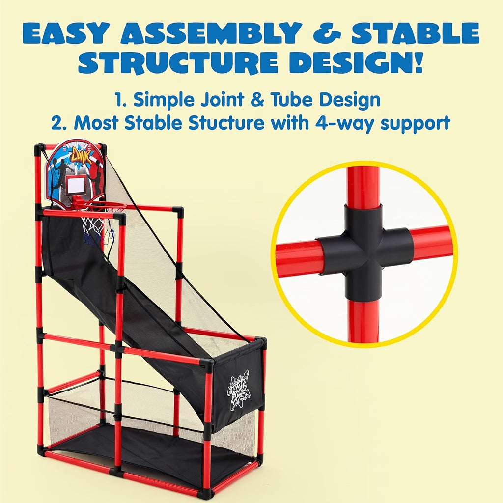 Kids Arcade Basketball Hoop Set with 4 Balls & Air Pump - Adjustable Height Indoor Outdoor Sport Game for Kids Ages 3+, Easy Assembly
