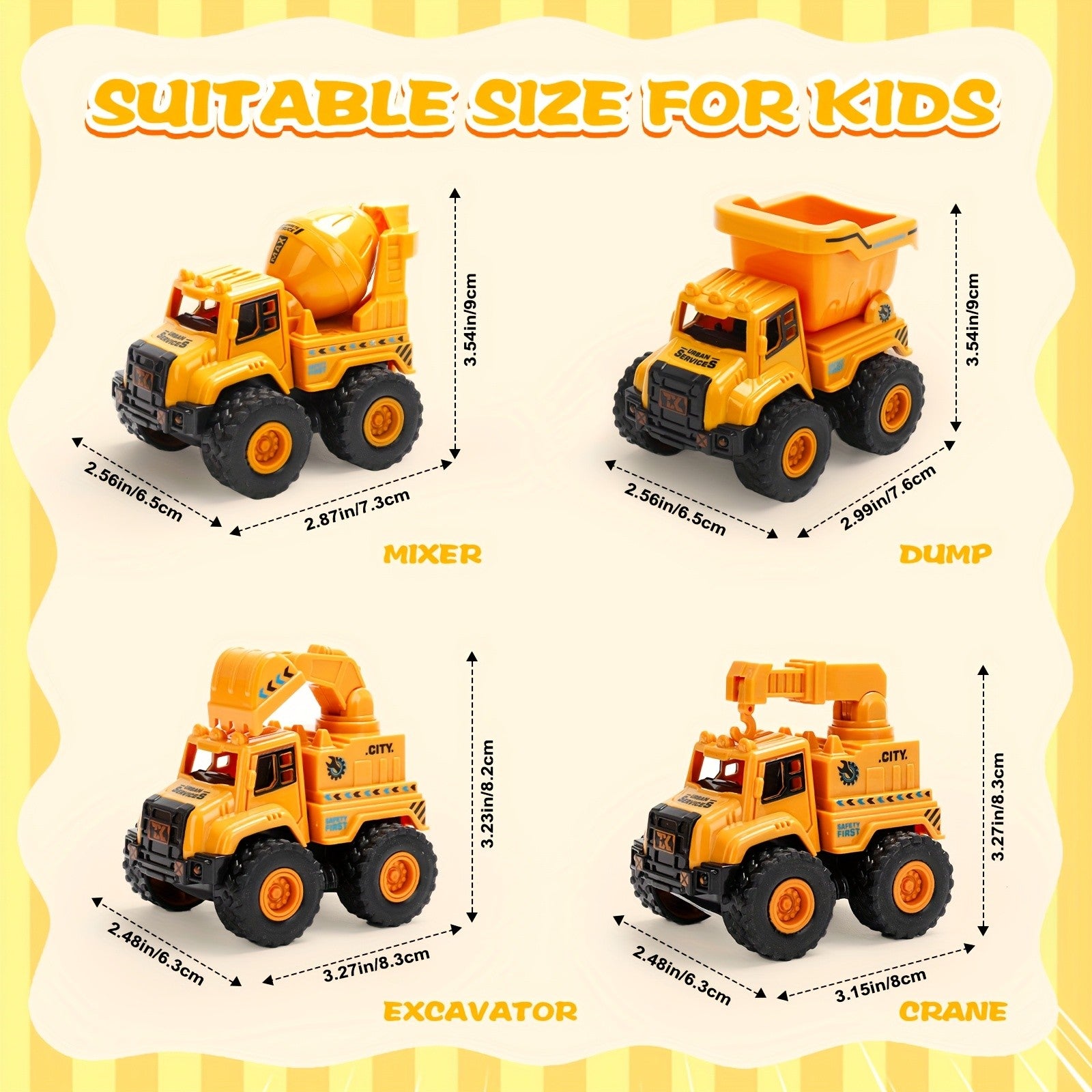 4-Piece STEM Construction Toy Vehicle Kit Excavator Dump Truck Crane Cement Mixer Sandbox Toy for Kids Ages 3+ Hands-On Learning Halloween Christmas Gift