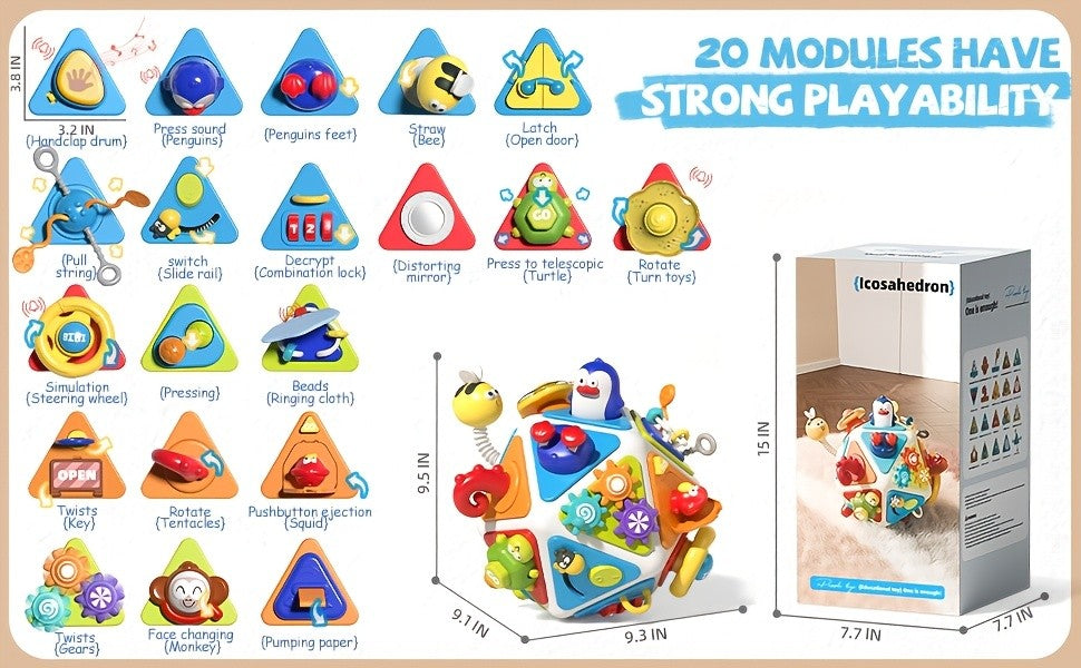 21-in-1 Busy Board Activity Cube for Toddlers & Baby - Montessori Sensory Learning Toy for Boys Girls Ages 1-3, Early Educational Development Travel Toy, Best First Birthday Gift